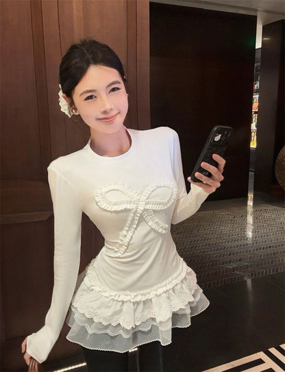 White Ribbon Long Sleeve Knitted Top
