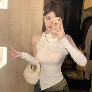 Halter Fur Sleeveless Top With Sleeve (4 Colours)