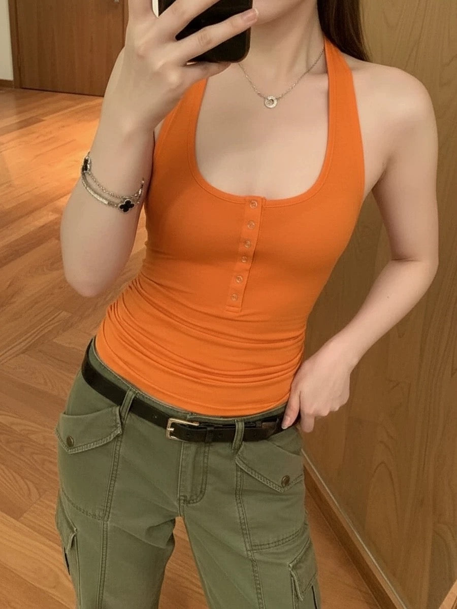 Round Neck Collar Orange Top (S)