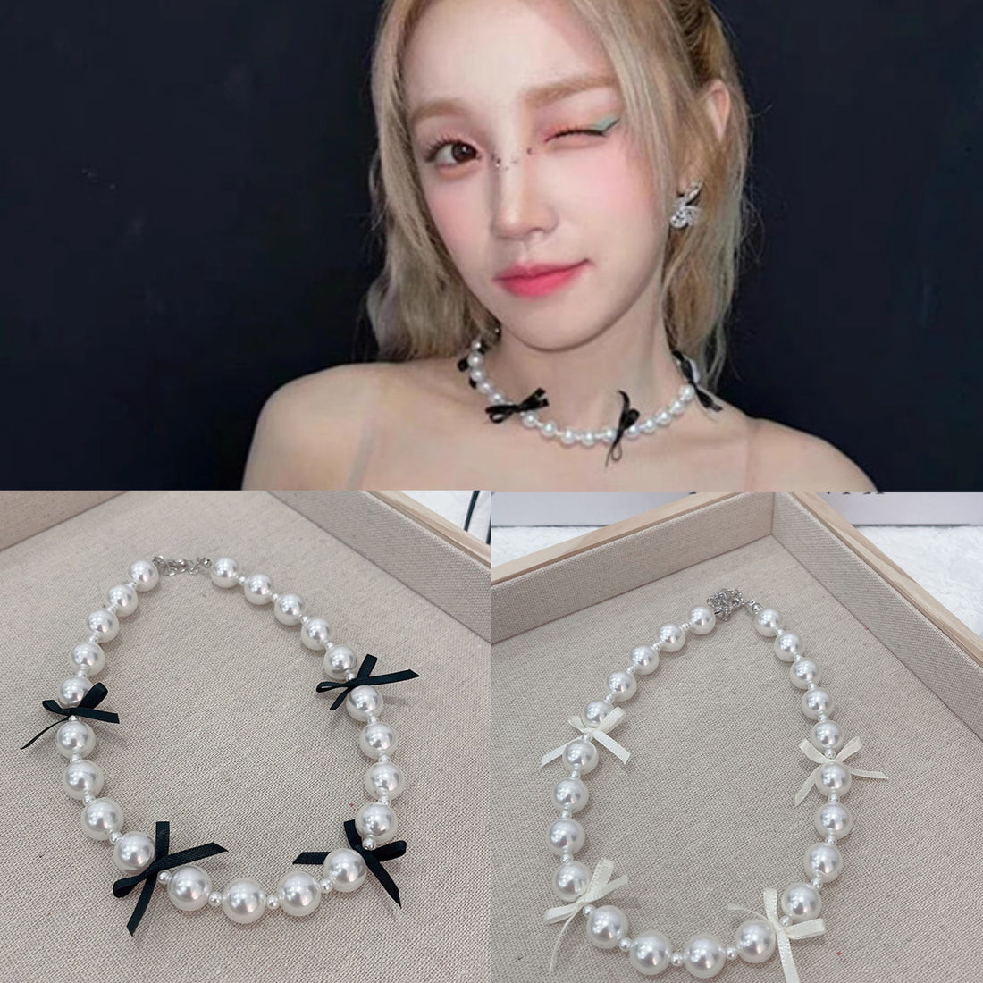 Mini Ribbons Pearl Necklace Choker NL02