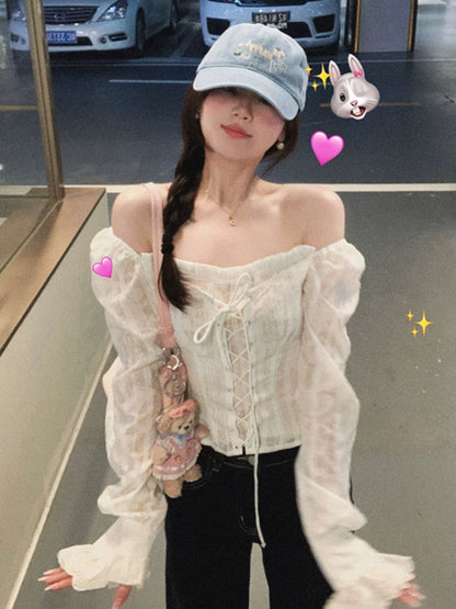 Long Puff Sleeve White Top