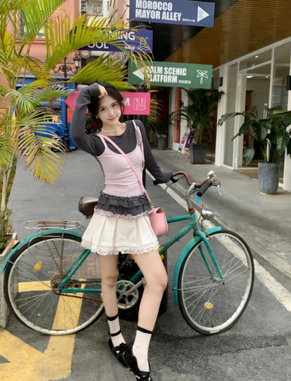 Two Tone Long Sleeve Top (Pink)