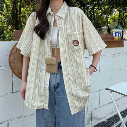 Green Stripe Short Sleeve Shirt