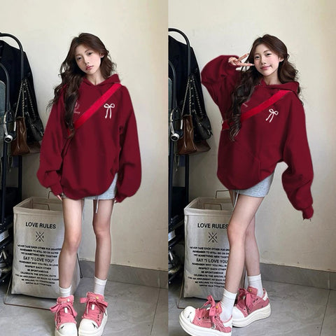 Ribbon Maroon Long Sleeve Hoodie