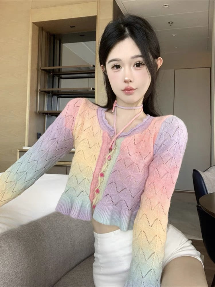 Rainbow Long Sleeve Knitted Top