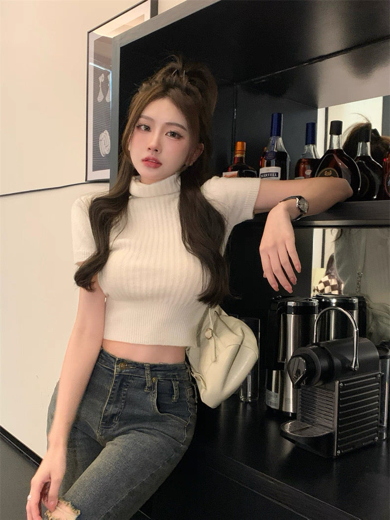 White Short Sleeve Knitted Top