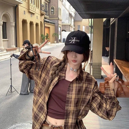 Brown Grid Long Sleeve Shirt