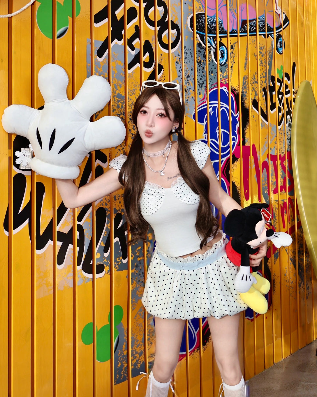 Black Dot White Top + Shorts Two Piece Set