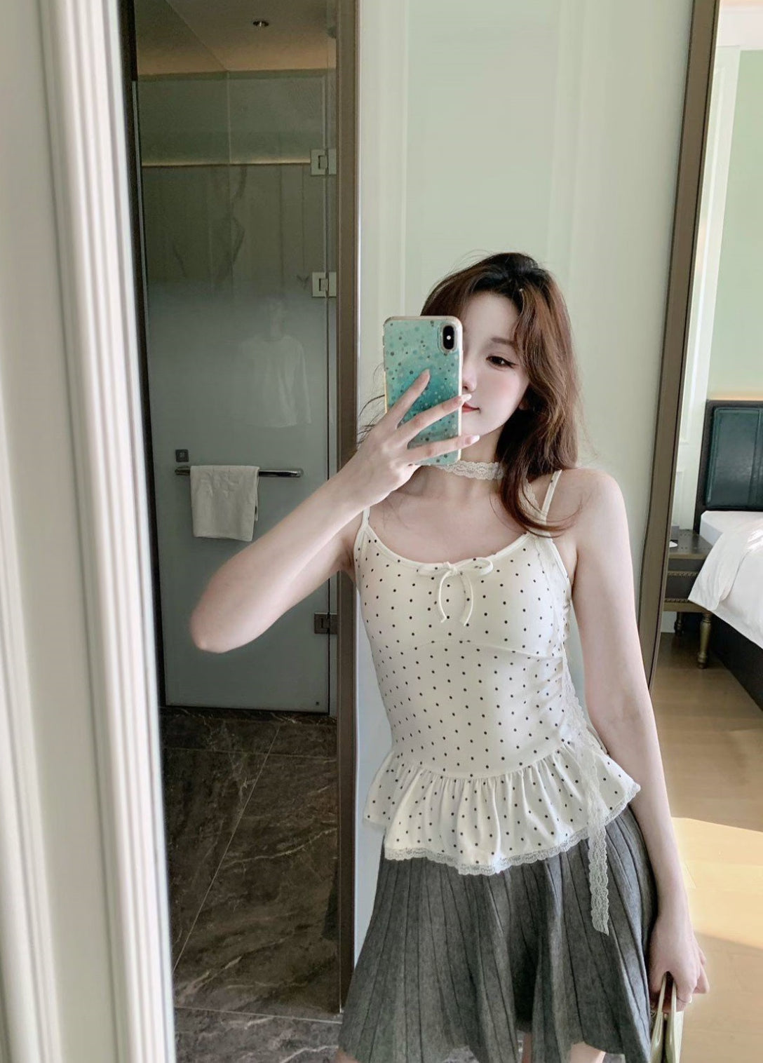 Polka Dot Top With Collar Strap