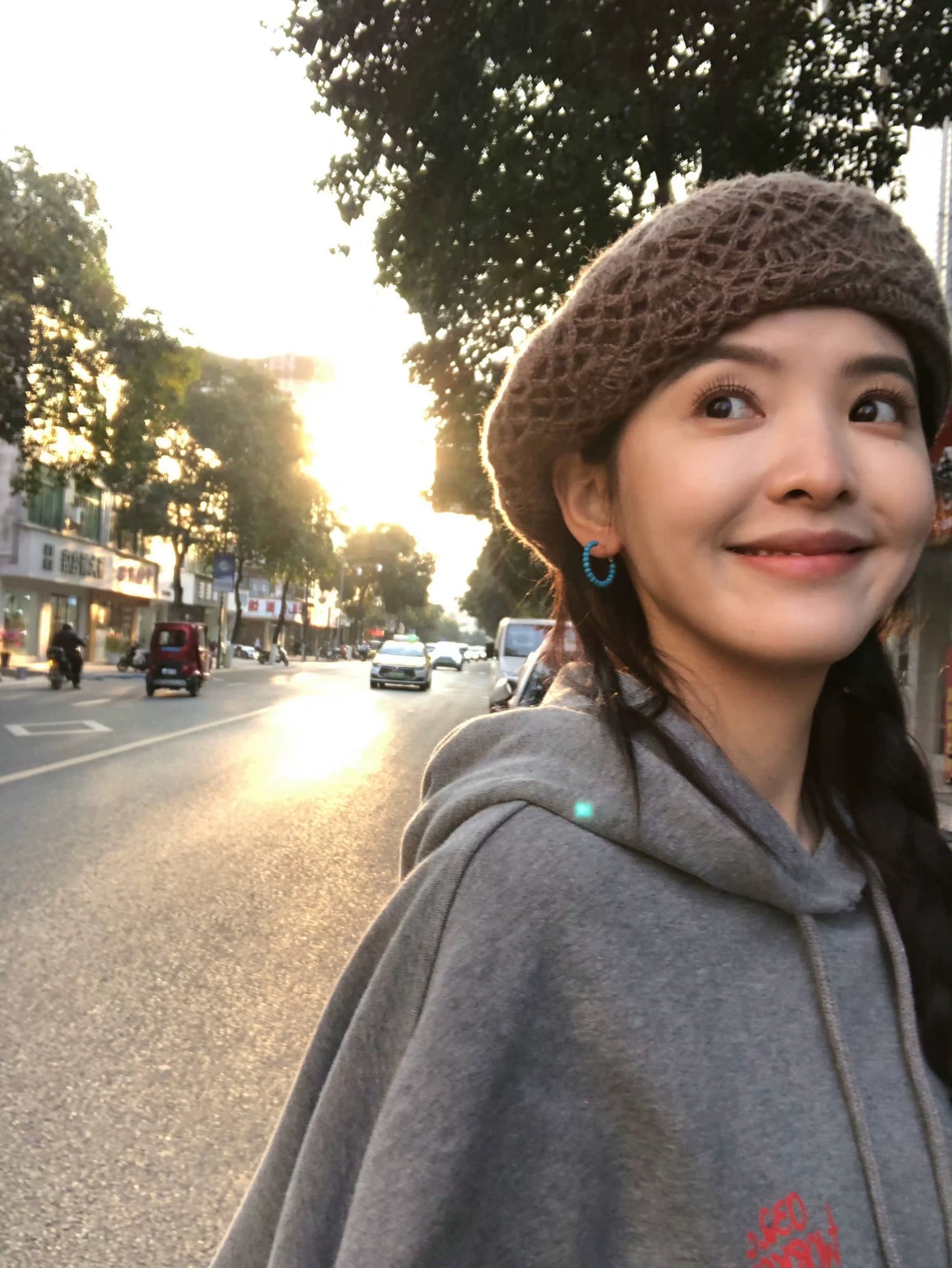 Brown Knitted Embroidery Beret Hat