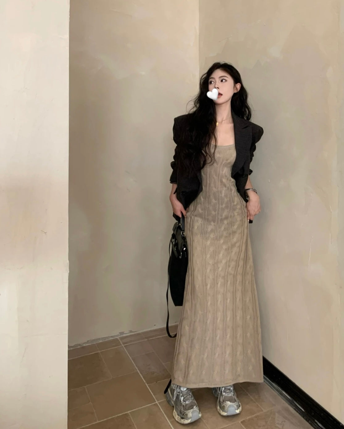 Brown Thick Knitted Maxi Long Dress