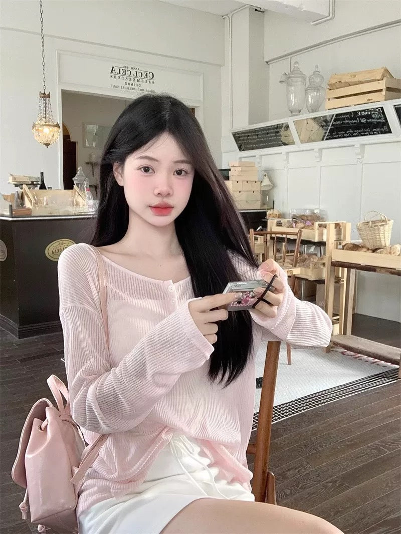 Pink Thin Knitted Long Sleeve Top