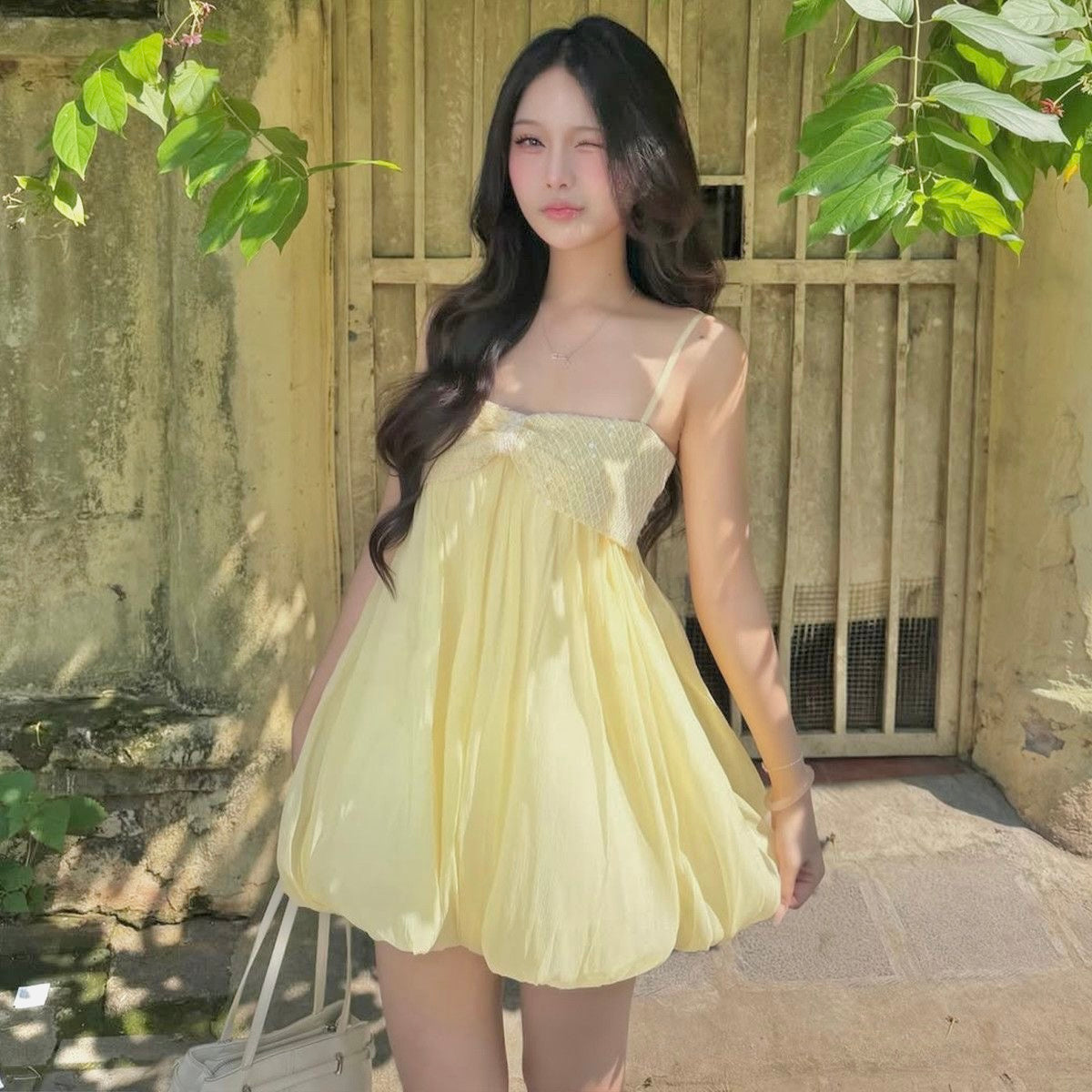 Thin Mesh Yellow Dress