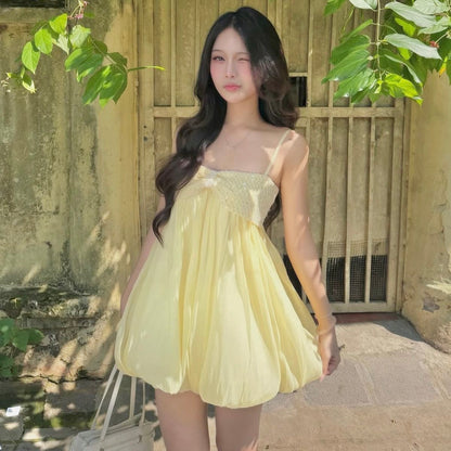 Thin Mesh Yellow Dress