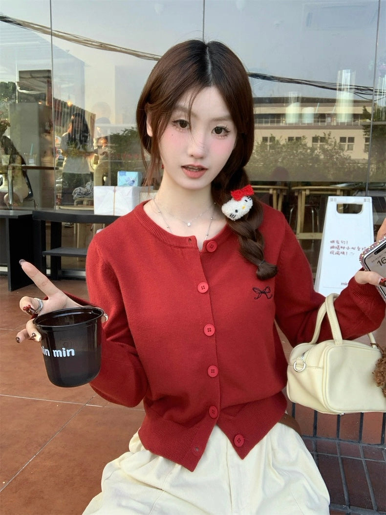 Ribbon Logo Long Sleeve Cardigan Top