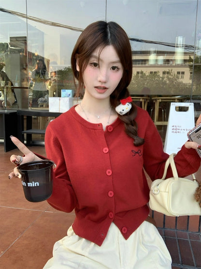 Ribbon Logo Long Sleeve Cardigan Top