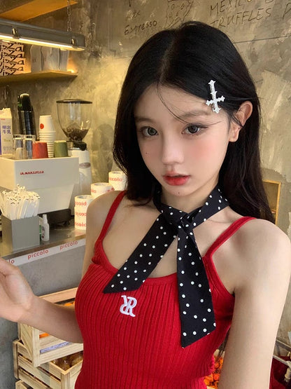 Polka Dot Ribbon Scarf as Choker/Necklace