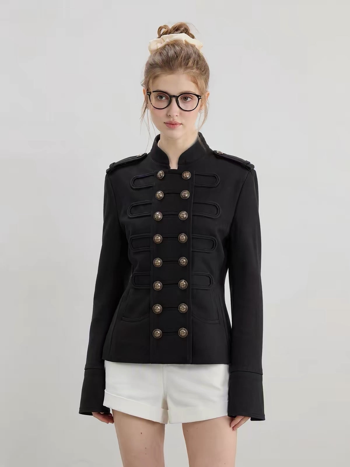Button Long Sleeve Jacket (Black, Green)