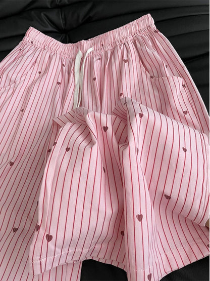 Pink Heart Prints Long Pants
