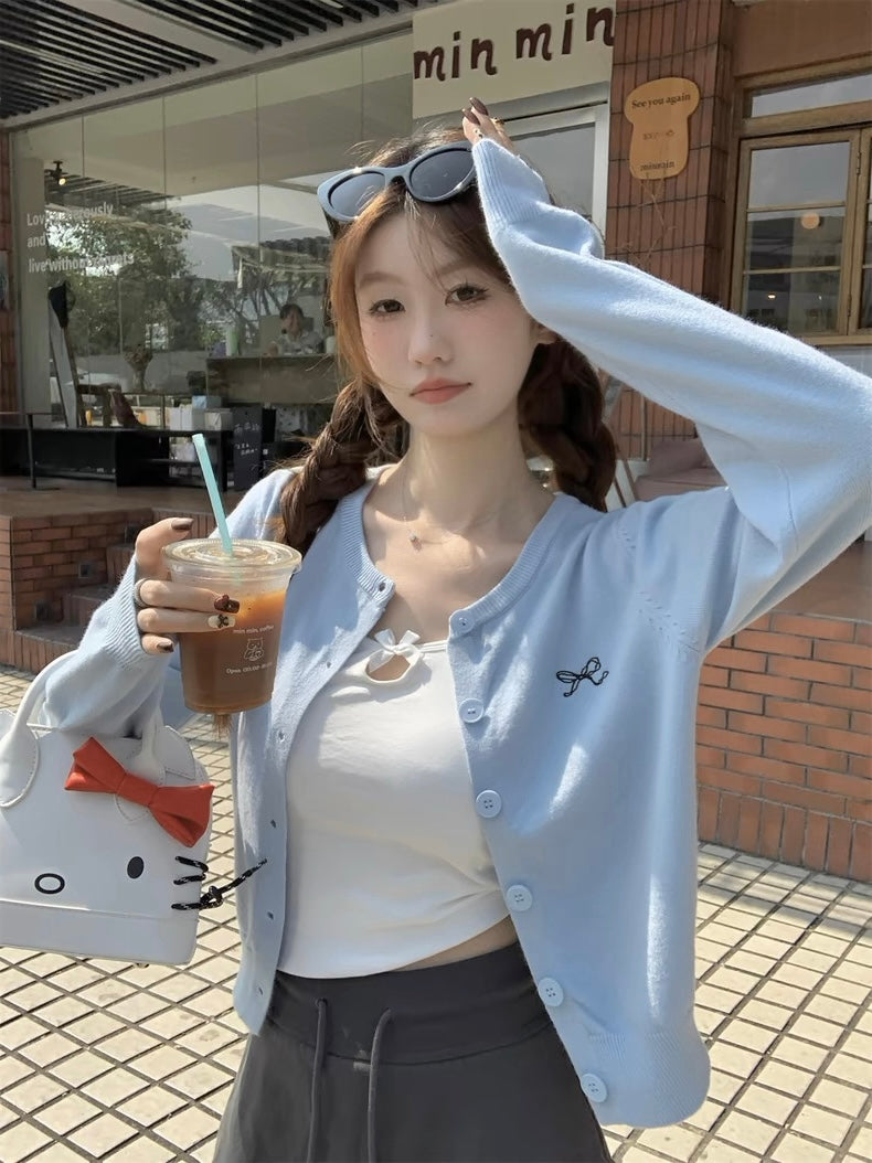 Ribbon Logo Long Sleeve Cardigan Top