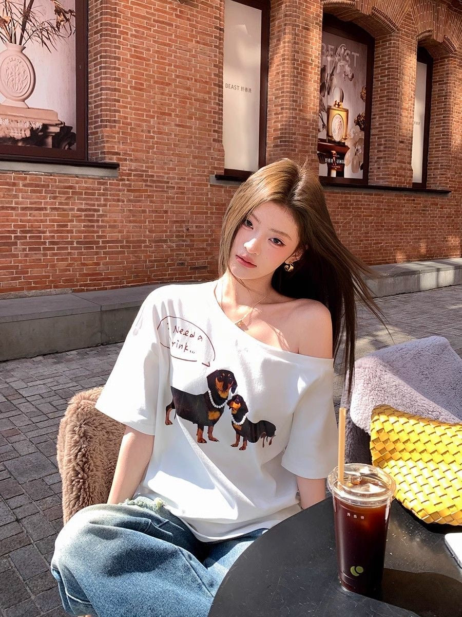 Dachshunds Off Side Shoulder Top Tee
