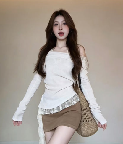 Beige Laces inner + Outer Top Two Piece Set