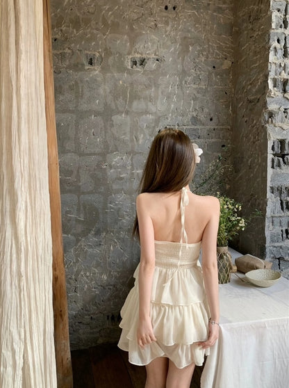 Beige Bareback Layered Dress