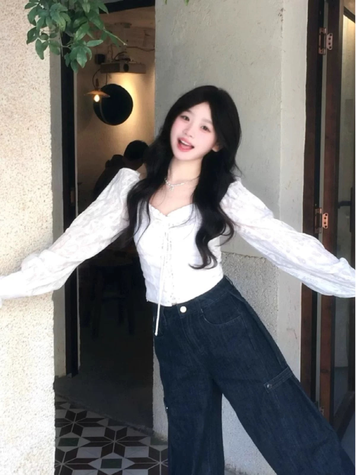 Long Puff Sleeve White Top