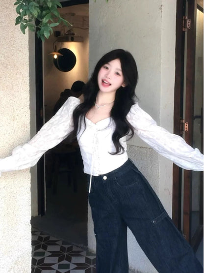 Long Puff Sleeve White Top