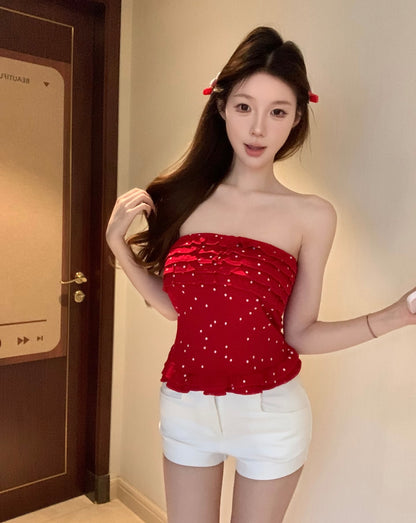 Red/White Dot White Tube Top T008