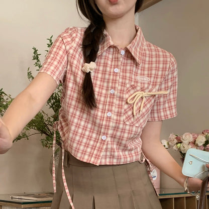 Ribbon Pocket Pink Shirt Top