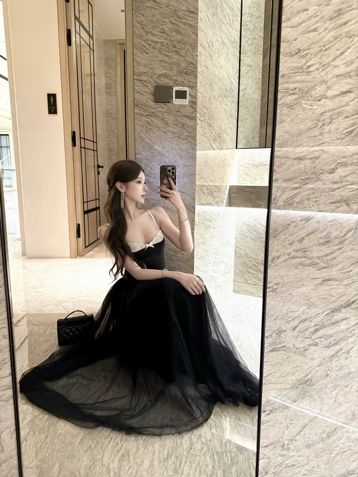Mix White Laces Black Mesh Maxi Dress (S, M)