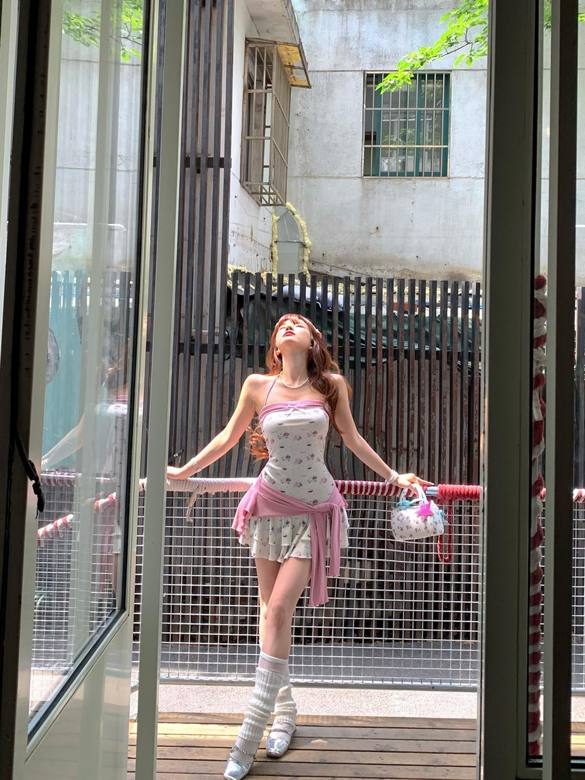 Doggie Tube Dress + Pink Cardigan Set