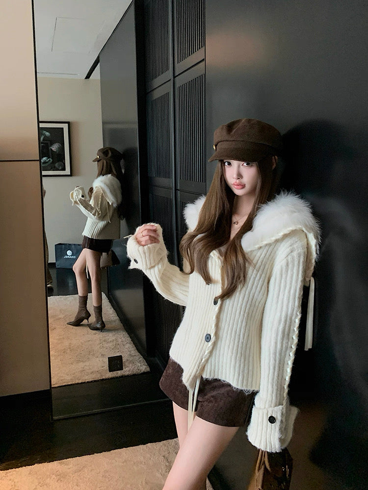 Cream Knitted Tie Sleeve Cardigan