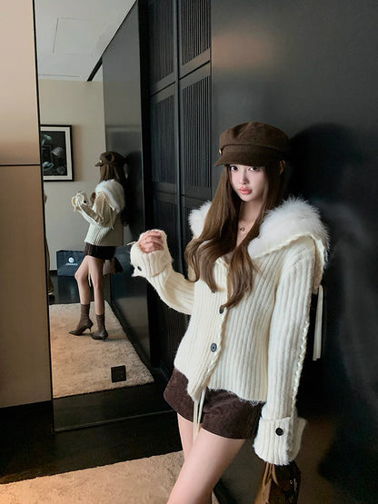 Cream Knitted Tie Sleeve Cardigan
