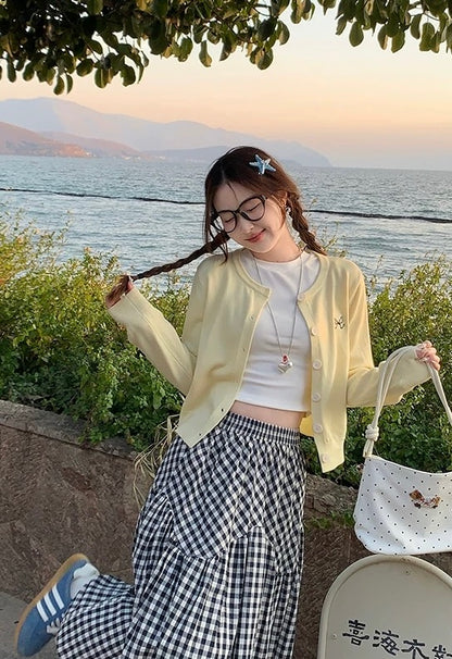 Ribbon Logo Long Sleeve Cardigan Top