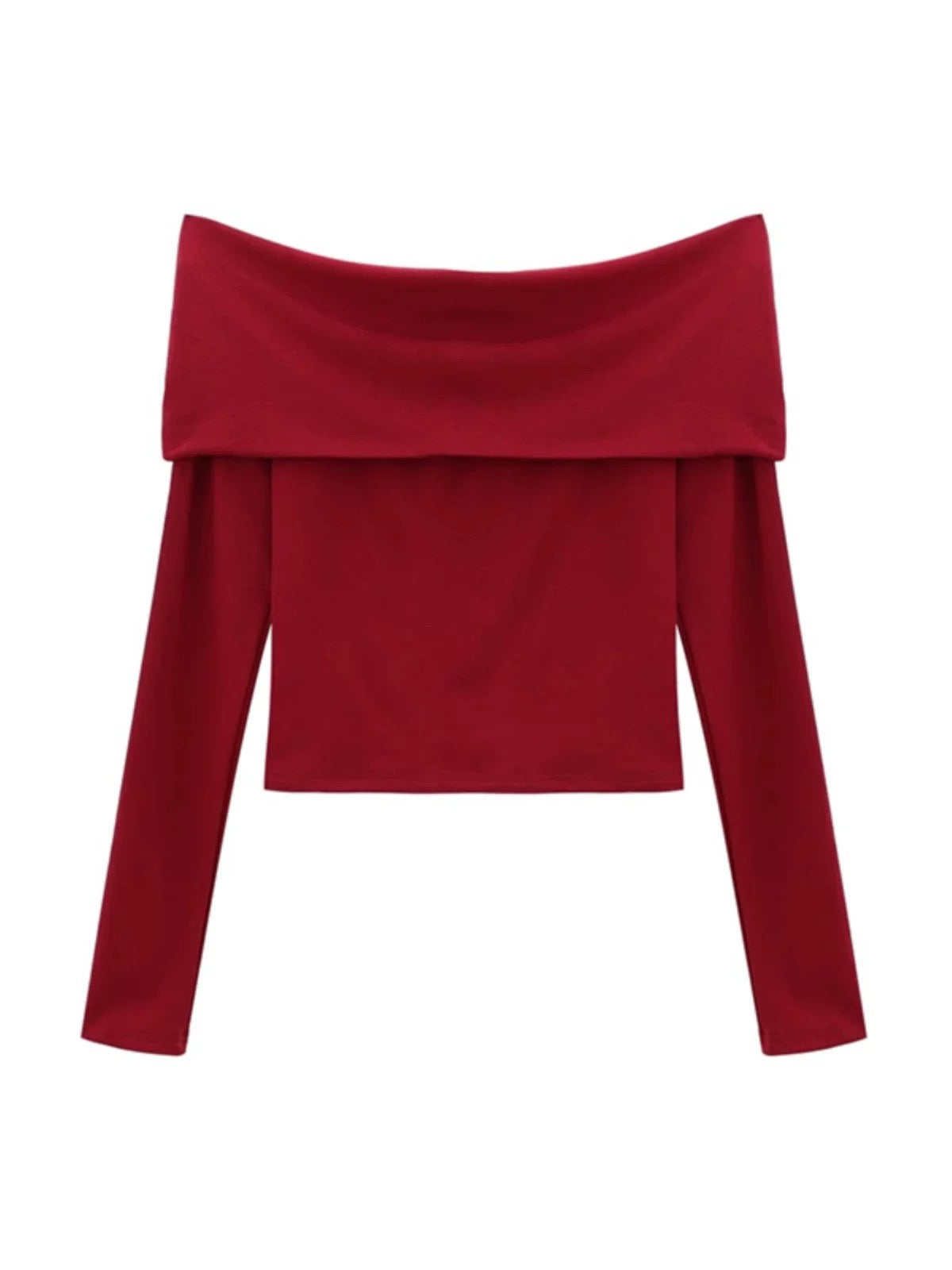 Off Shoulder Wine Red Long Sleeve Top