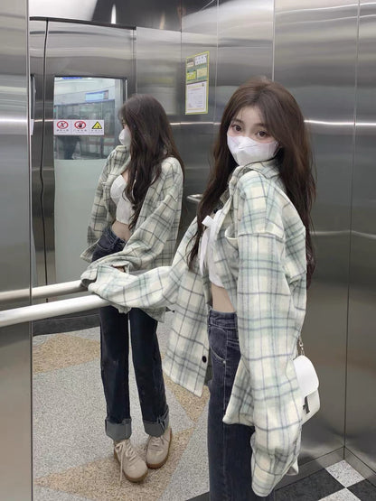 Mint Green Grid Long Sleeve Shirt