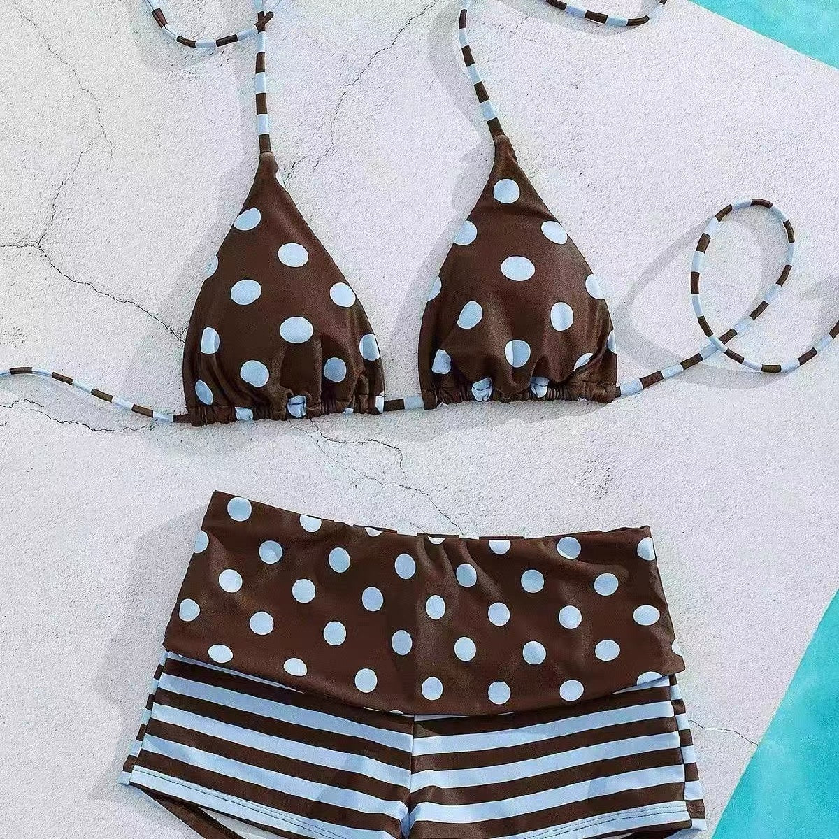 Blue Polka Dot Bikini BK57 Two Piece Set (S, M)