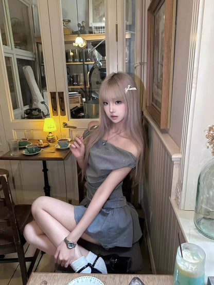 Grey Top + Skirt Two Pieces Set