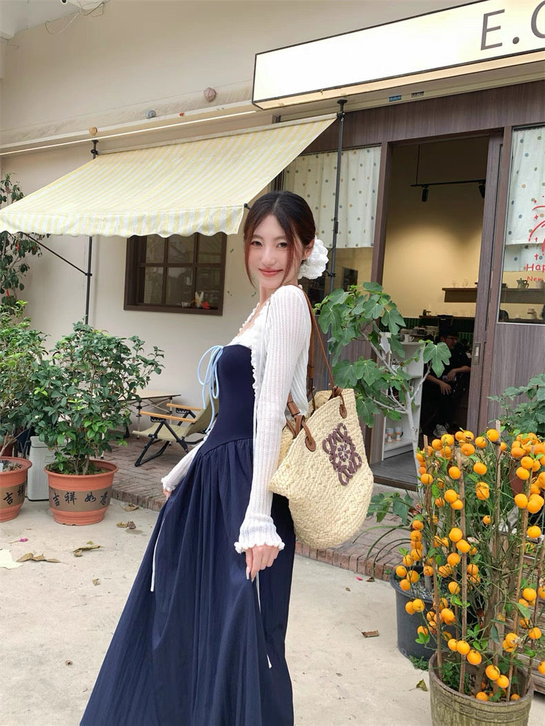 Laces Strap Navy Long Dress