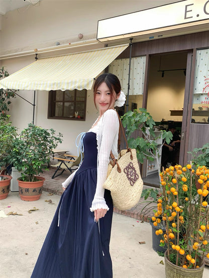 Laces Strap Navy Long Dress