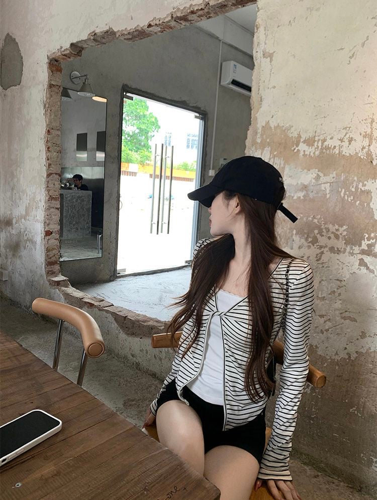 Stripe White Long Sleeve Top