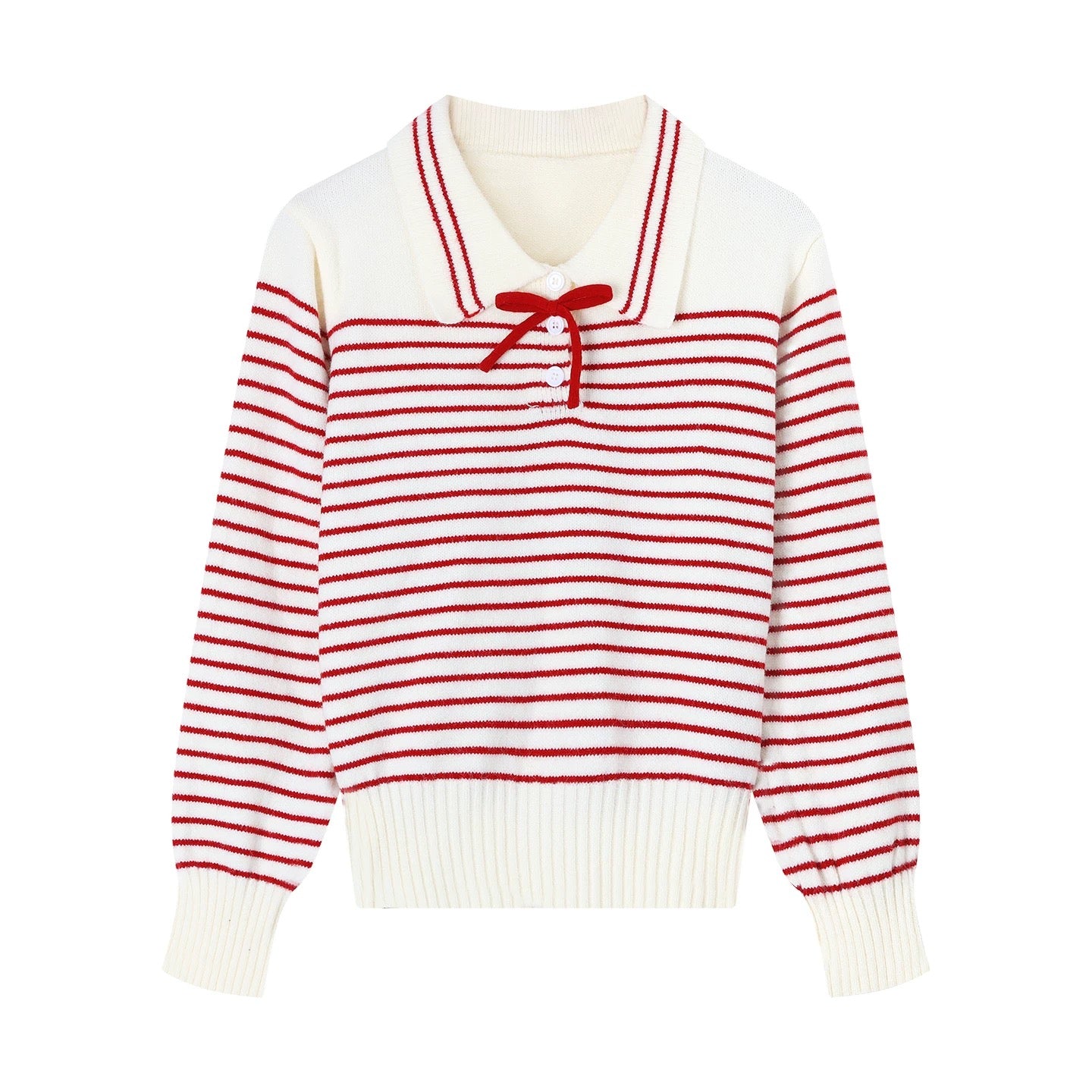 Stripe Long Sleeve Knitted Top (Red, Blue)