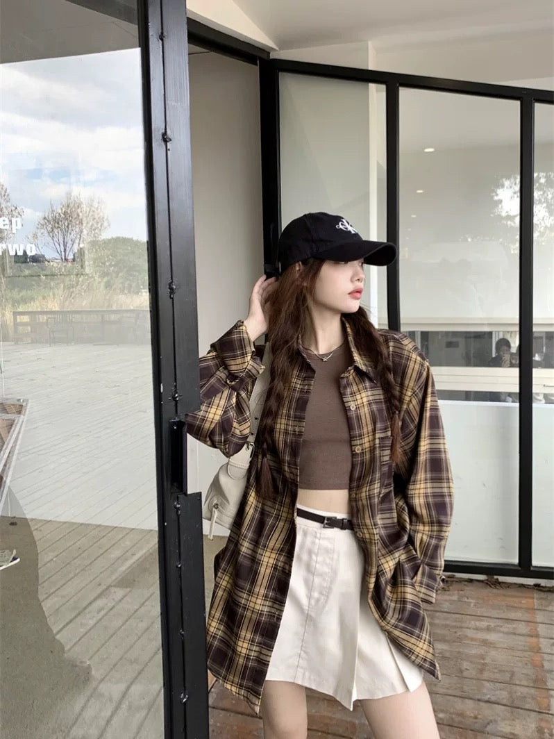 Brown Grid Long Sleeve Shirt