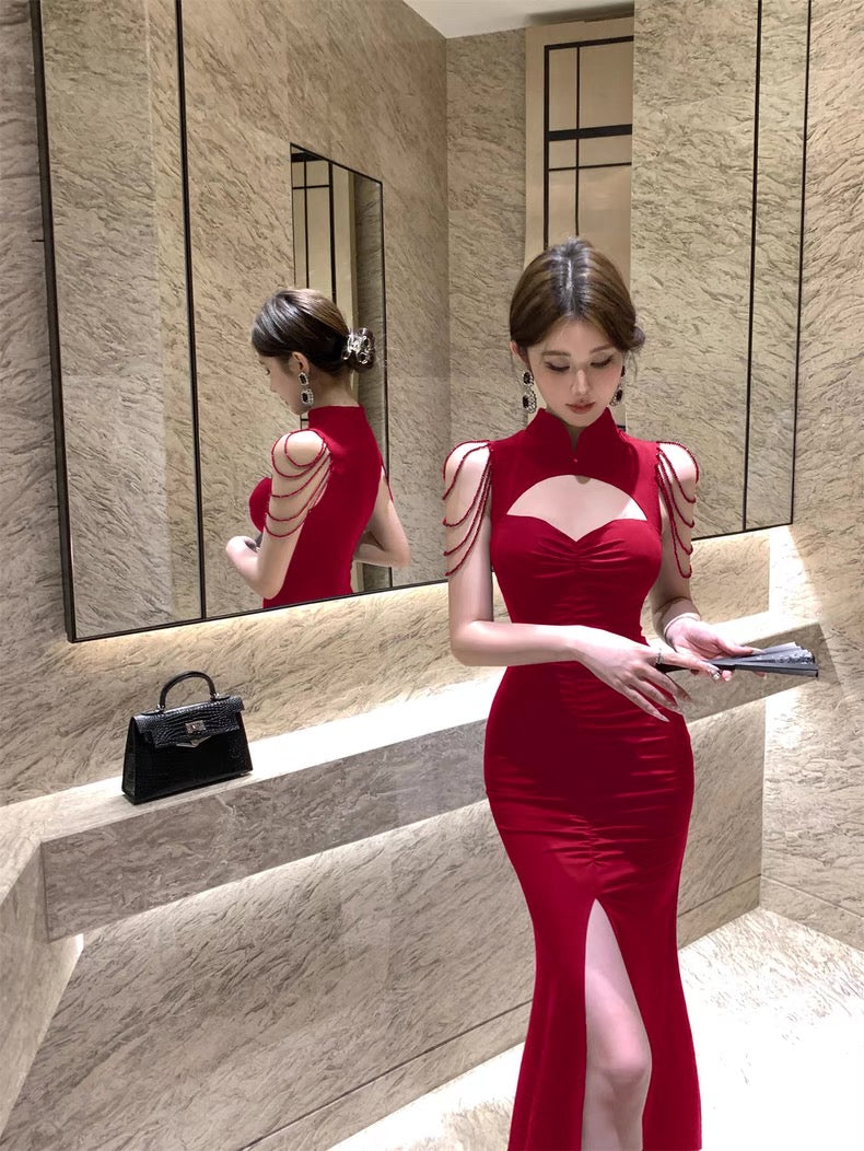 Red Cheongsam CD029 Long Dress (S, M)