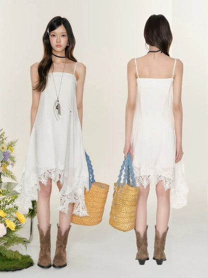 White Unequal Strap Dress