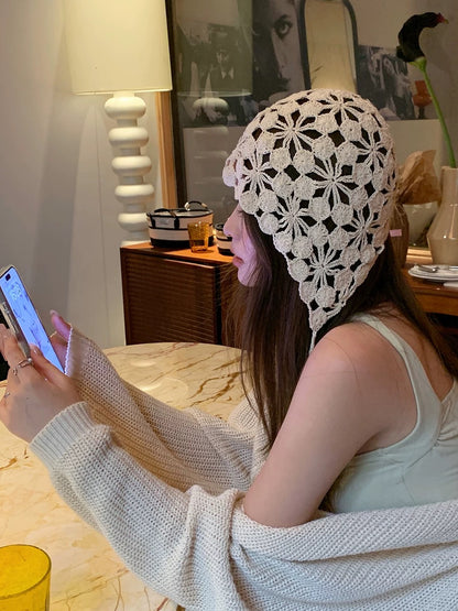 Beige Strap Knitted Embroidery Hat