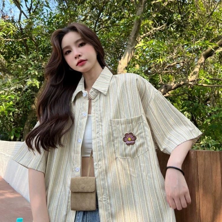 Green Stripe Short Sleeve Shirt