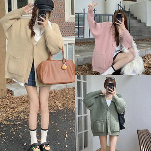 Basic Oversized Thick Knitted Long Sleeve Cardigan Top